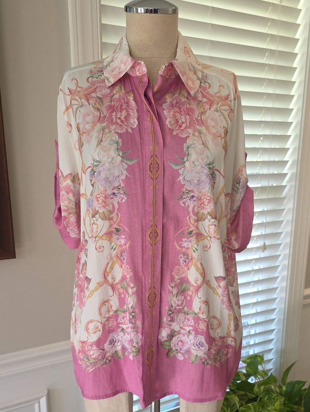 Rachel Zoe Pink and Cream Floral Button-Front Blouse